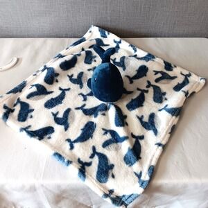 HB Baby Blue‎ White Whale Lovey Plush Security Blanket HTF Nautical Nursery